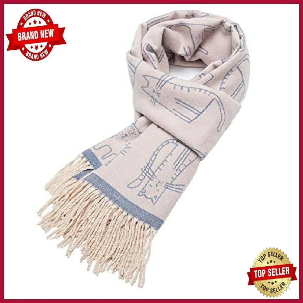 Cashmere Feel Fringed Scarf Winter Shawl Wrap Double-Sided Warm